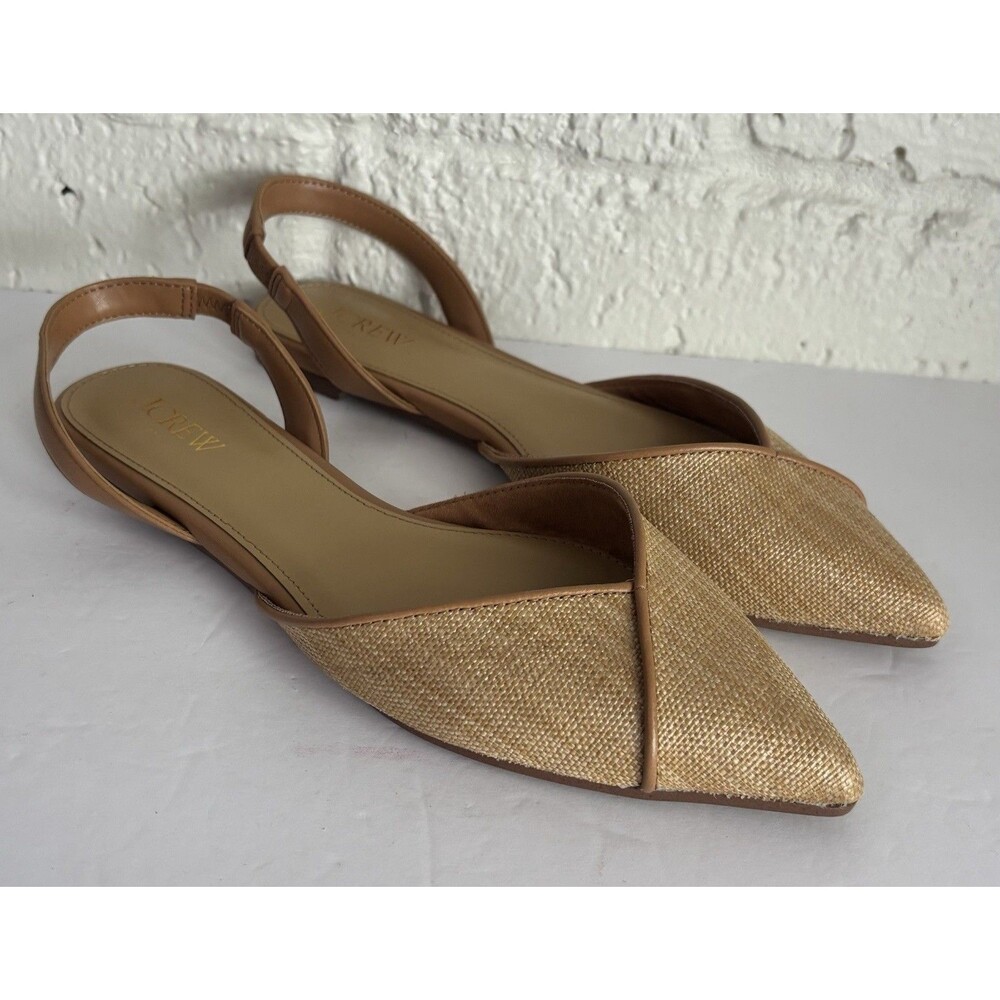 NWOB J Crew Shoes Womens Sz 8.5 Beige Slingback Zoe D Orsay Flat Woven Pointed